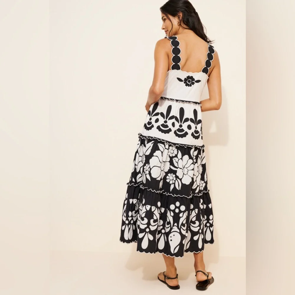 NWT Farm Rio Black & White Tiered Floral Midi Dress | XS - Picture 2 of 7